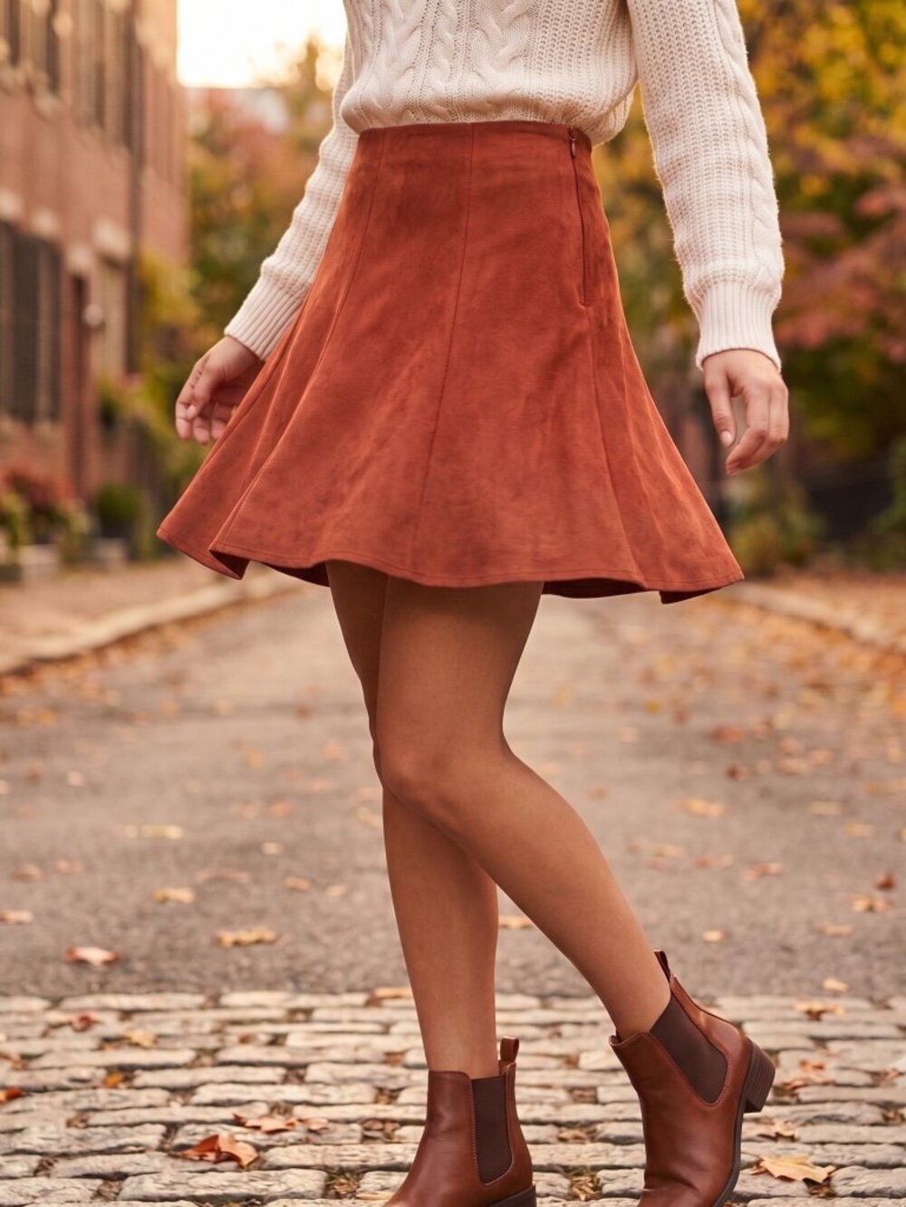 BB DAKOTA Faux Suede Skater Mini Skirt Burnt Orange Size 8